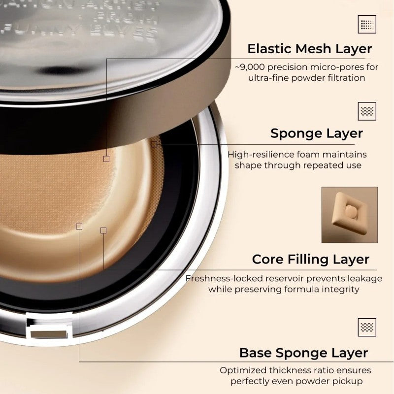 Funny Elves方里底气持妆气垫粉底液F01象牙白 12g + 替换芯12g