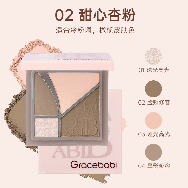 Gracebabi 4-Color Highlighter Contour Palette #02 Sweet Apricot Pink