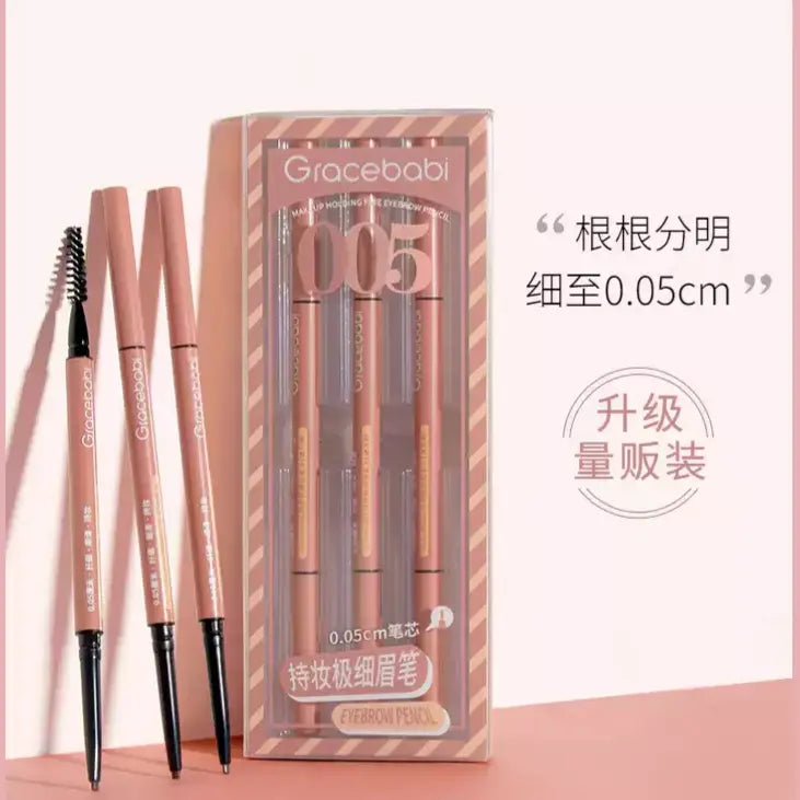 Gracebabi 005 Ultra-Fine Eyebrow Pencil Set (Ash Brown + Gray Black + Honey Brown)