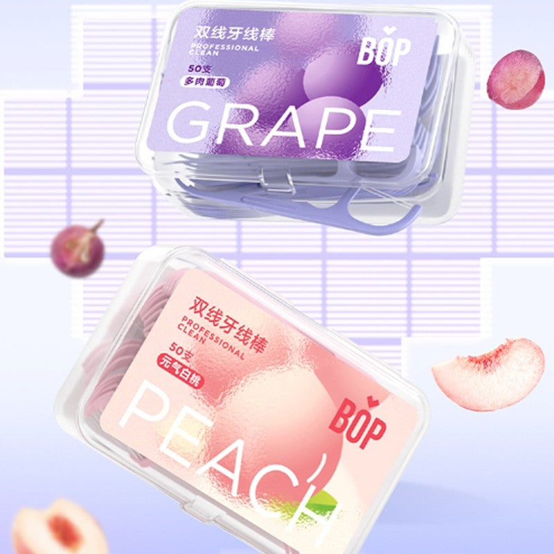 BOP Dual-Line Dental Floss Stick Grape 50pcs