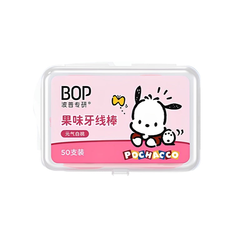 BOP Single Line Floss Stick Pochacco White Peach 50pcs