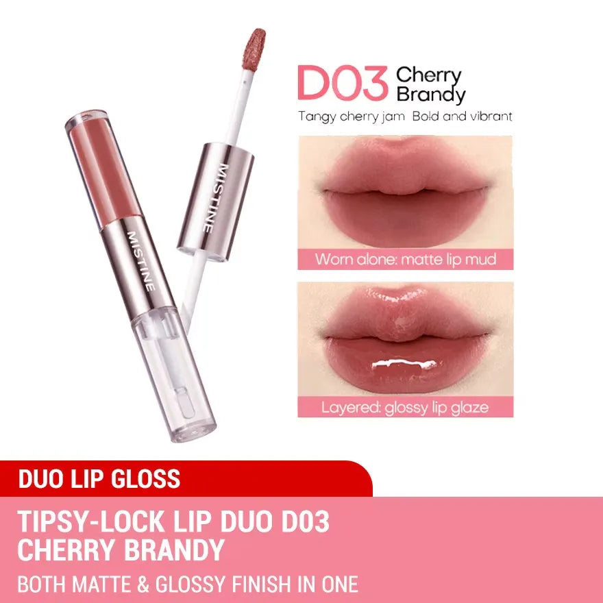 Mistine Tipsy-Lock Lip Duo Gloss #D03 Cherry Brandy