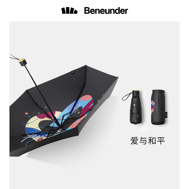 Beneunder Fun Series 5-Folding Umbrella Love and Peace