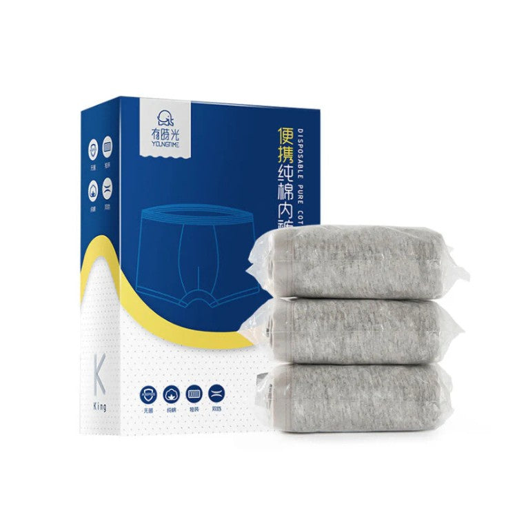 Youngtime Disposable Cotton Men Underwear Gray L 3pcs