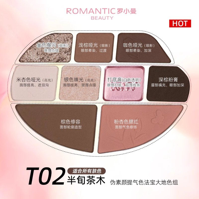 Romantic Beauty罗小曼花谱九色综合化妆盘#02半旬茶木