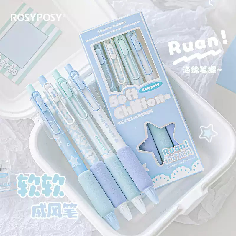 Rosy Posy Soft Chiffon Sponge Gel Pen Blue 4pcs