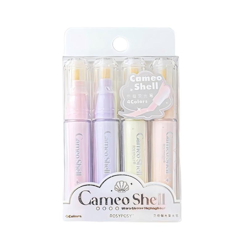 Rosy Posy Cameo Shell Glitter Highlighter Pen Pearl 4pcs