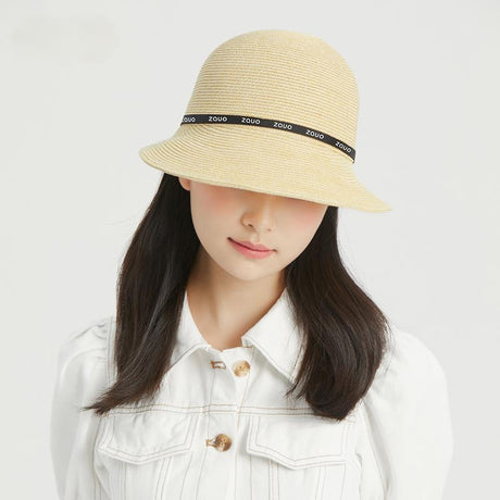 Zauo Straw Braid Sun Protection Hat Beige