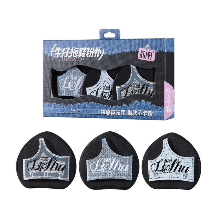 Lishu Vintage Denim Slipper Powder Puff Wet Use XL 3pcs