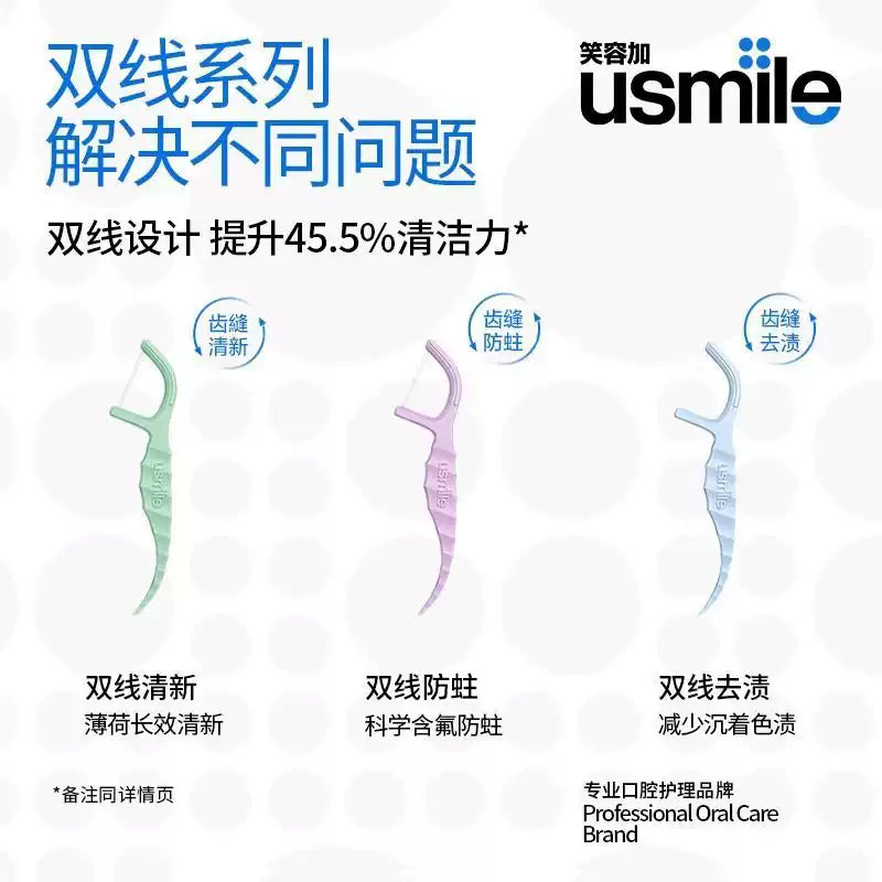 Usmile Dual-Line Fresh Dental Floss Picks Mint 200pcs