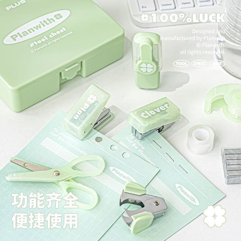 Planwith Mini Portable Stationery Office Tool Chest Kit Green 8pcs
