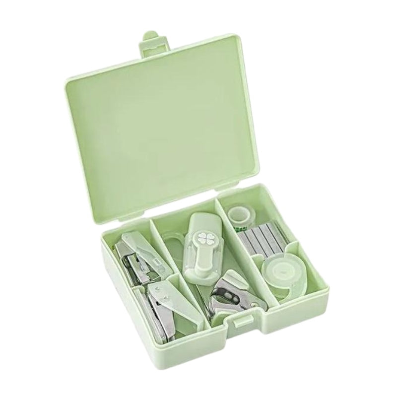 Planwith Mini Portable Stationery Office Tool Chest Kit Green 8pcs