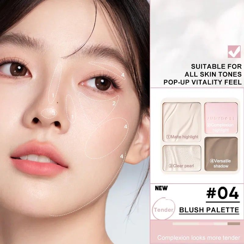 Judydoll 2 IN 1 Highlighter Contour Palette #04 Blush