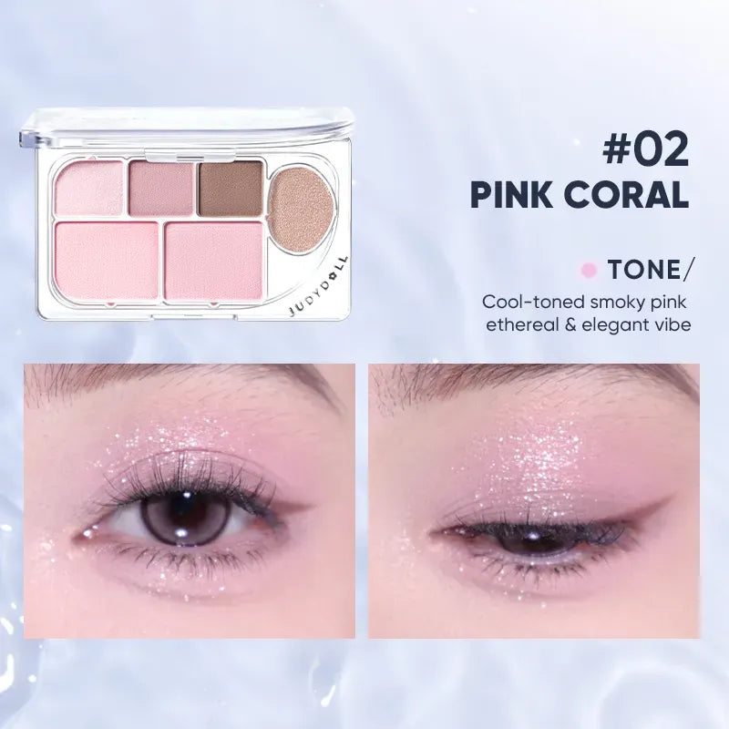 Judydoll DEW-SHINE 6-Color Eyeshadow Palette #02 Pink Coral