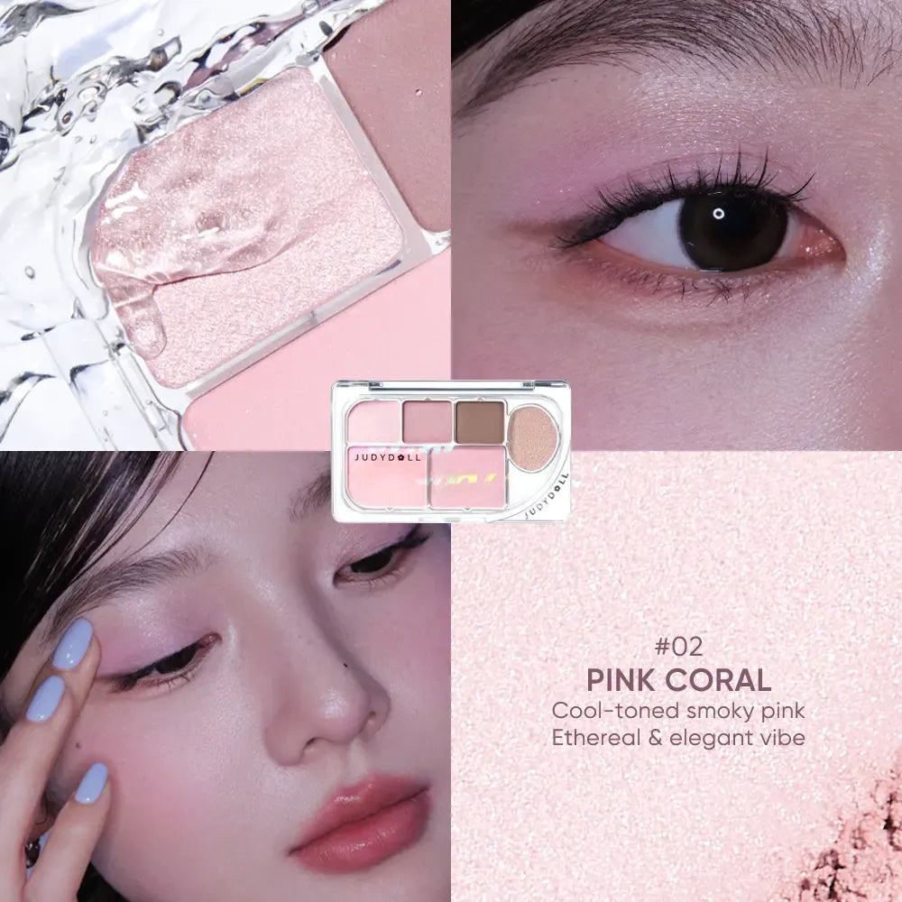 Judydoll DEW-SHINE 6-Color Eyeshadow Palette #02 Pink Coral