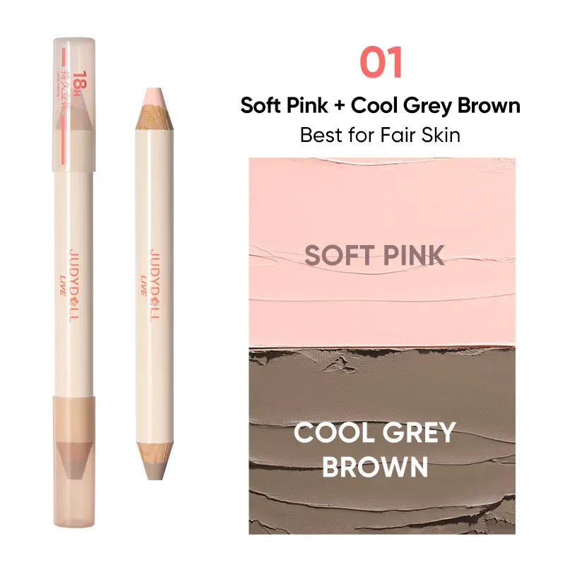 Judydoll Quick-Fix Contour Duo Highlight & Contour Stick #01 Soft Pink + Cool Grey Brown