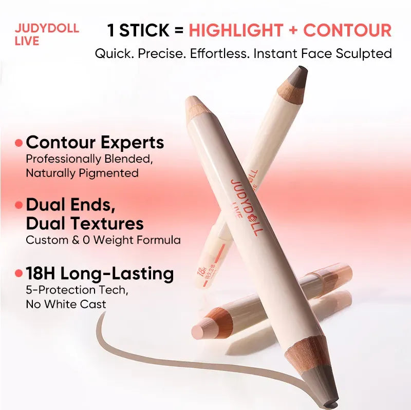 Judydoll Quick-Fix Contour Duo Highlight & Contour Stick #01 Soft Pink + Cool Grey Brown