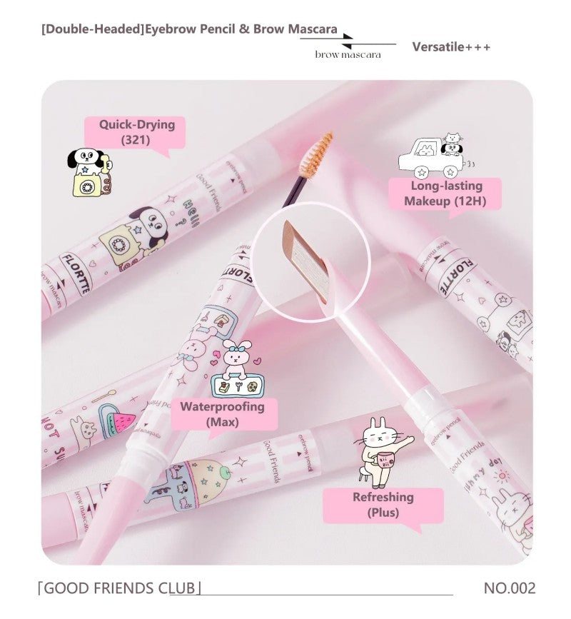 Flortte Good Friends Club Eyebrow Pencil & Brow Mascara #02 Gray Brown