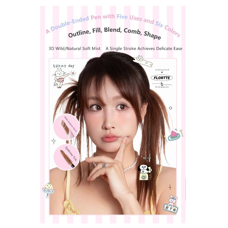 Flortte Good Friends Club Eyebrow Pencil & Brow Mascara #02 Gray Brown