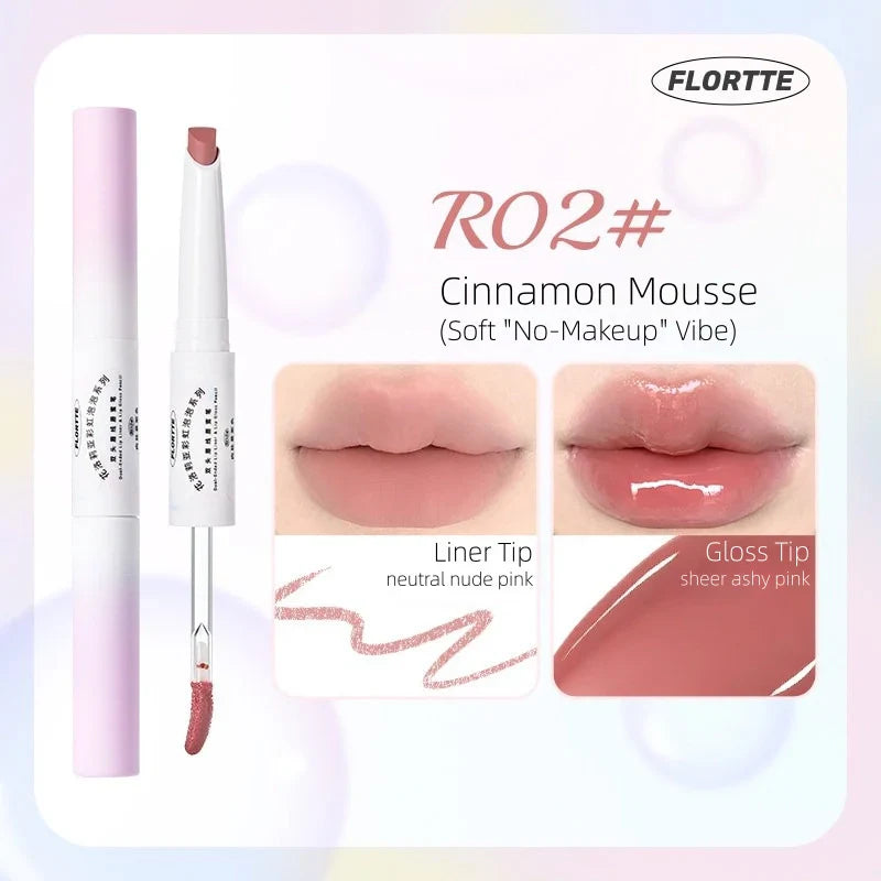 Flortte Rainbow Bubble Dual-Ended Lip Liner & Gloss #R02 Cinnamon Mousse