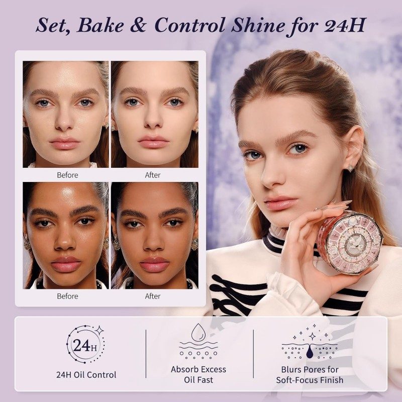 Flower Knows Knight Unicorn Cloud Loose Setting Powder (Case: Random Color + Refill: Translucent Fair))