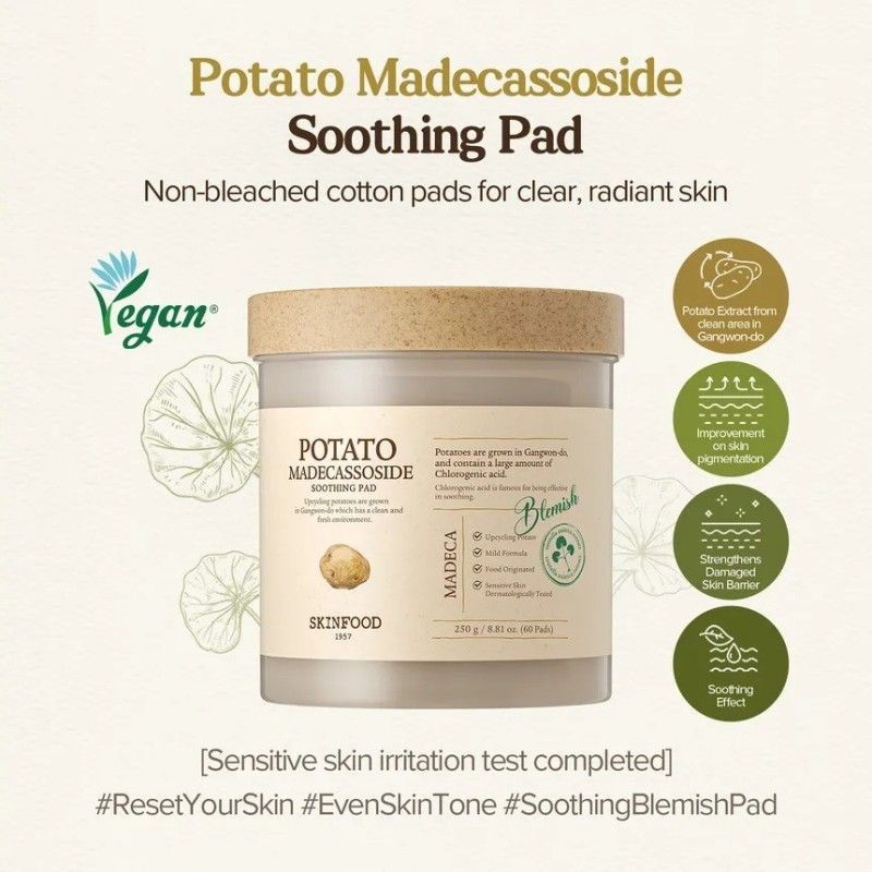 Skinfood Potato Madecassoside Soothing Pad 60+10pcs