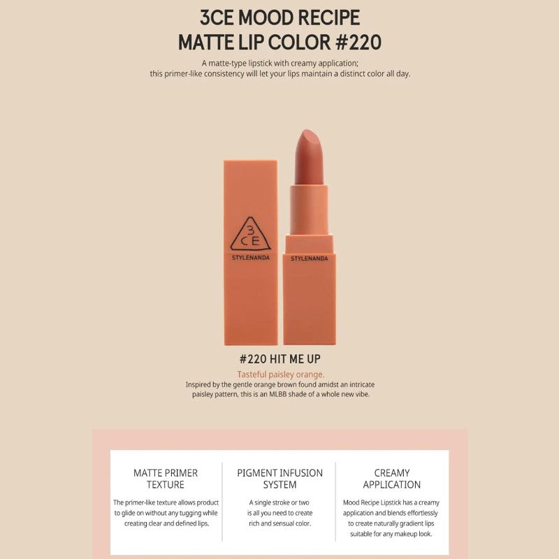 3CE Mood Recipe Matte Lip Color #220 HIT ME UP