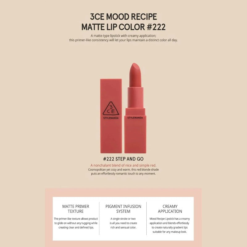 3CE Mood Recipe Matte Lip Color #222