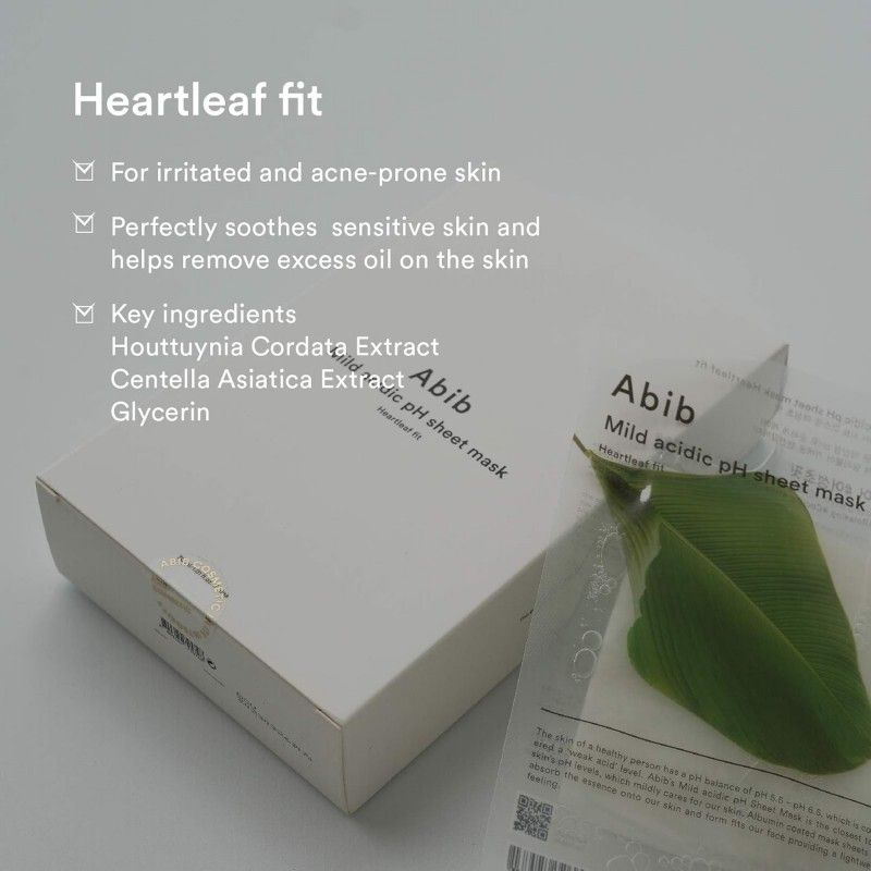 Abib Mild Acidic pH Sheet Mask Pack Heartleaf Fit 10pcs