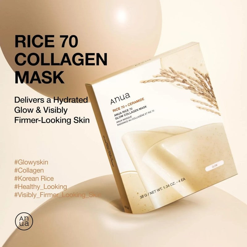 Anua Rice 70 Glow Collagen Mask 4pcs