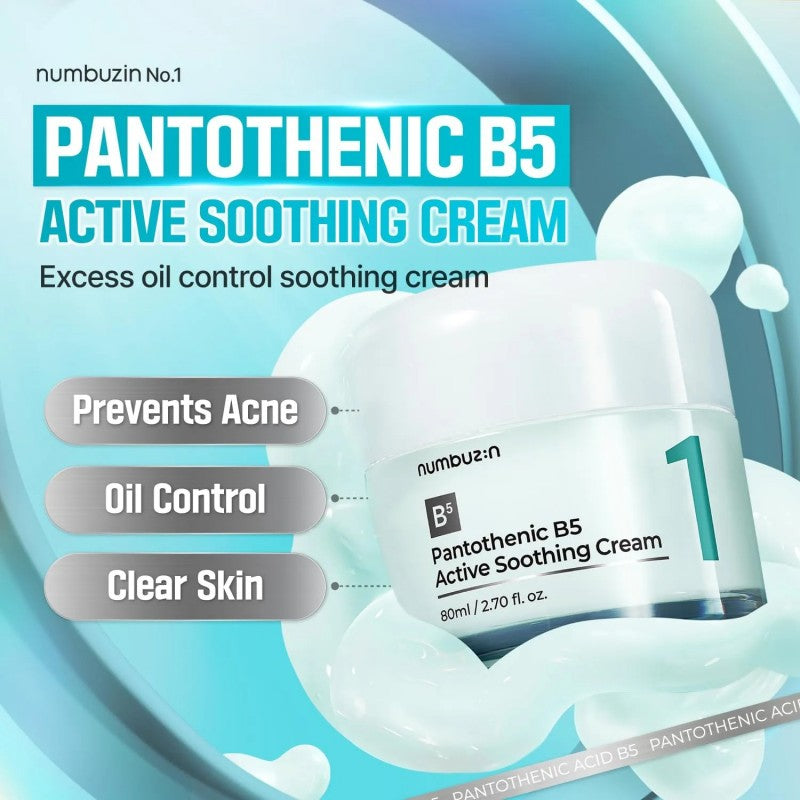 Numbuzin No.1 Pantothenic B5 Active Soothing Cream 80ml (+Pad 6pcs)
