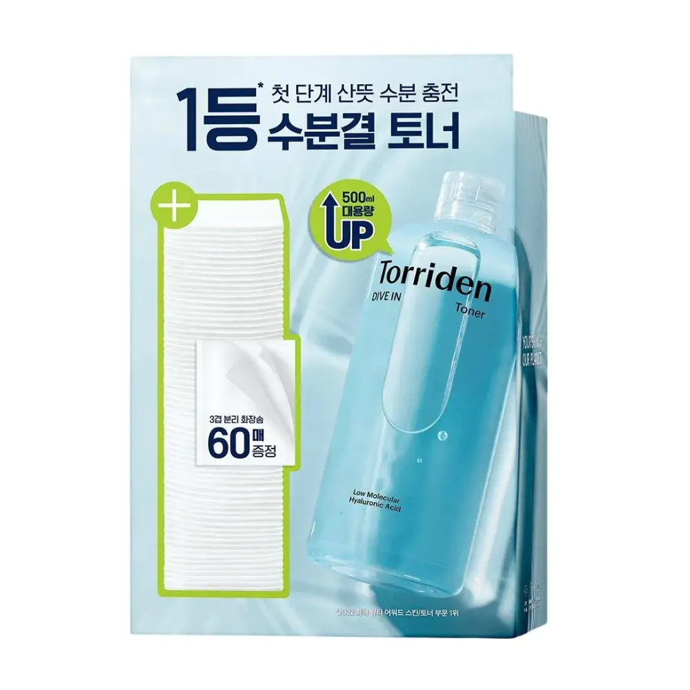 Torriden Dive In Low Molecular Hyaluronic Acid Toner 500ml (+Stretchable Cotton Pad 60pcs)