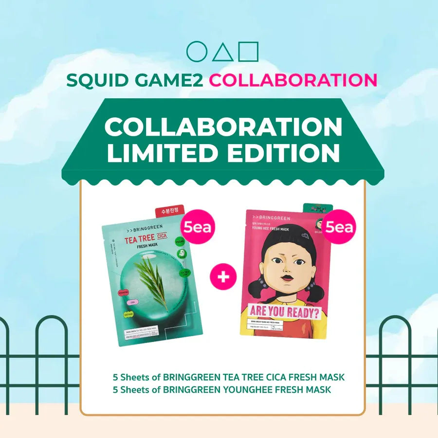 Bring Green SQUID GAME Fresh Facial Mask (Tea Tree CICA 5pcs + Younghee 5pcs)