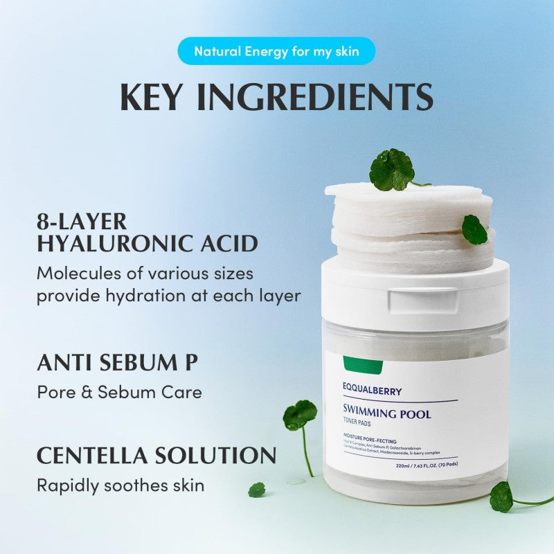 Eqqualberry游泳池爽肤棉片温和去角质 70片