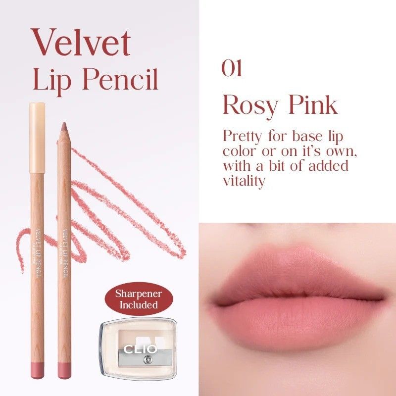 Clio Velvet Lip Pencil & Sharpener Set #01 Rosy Pink