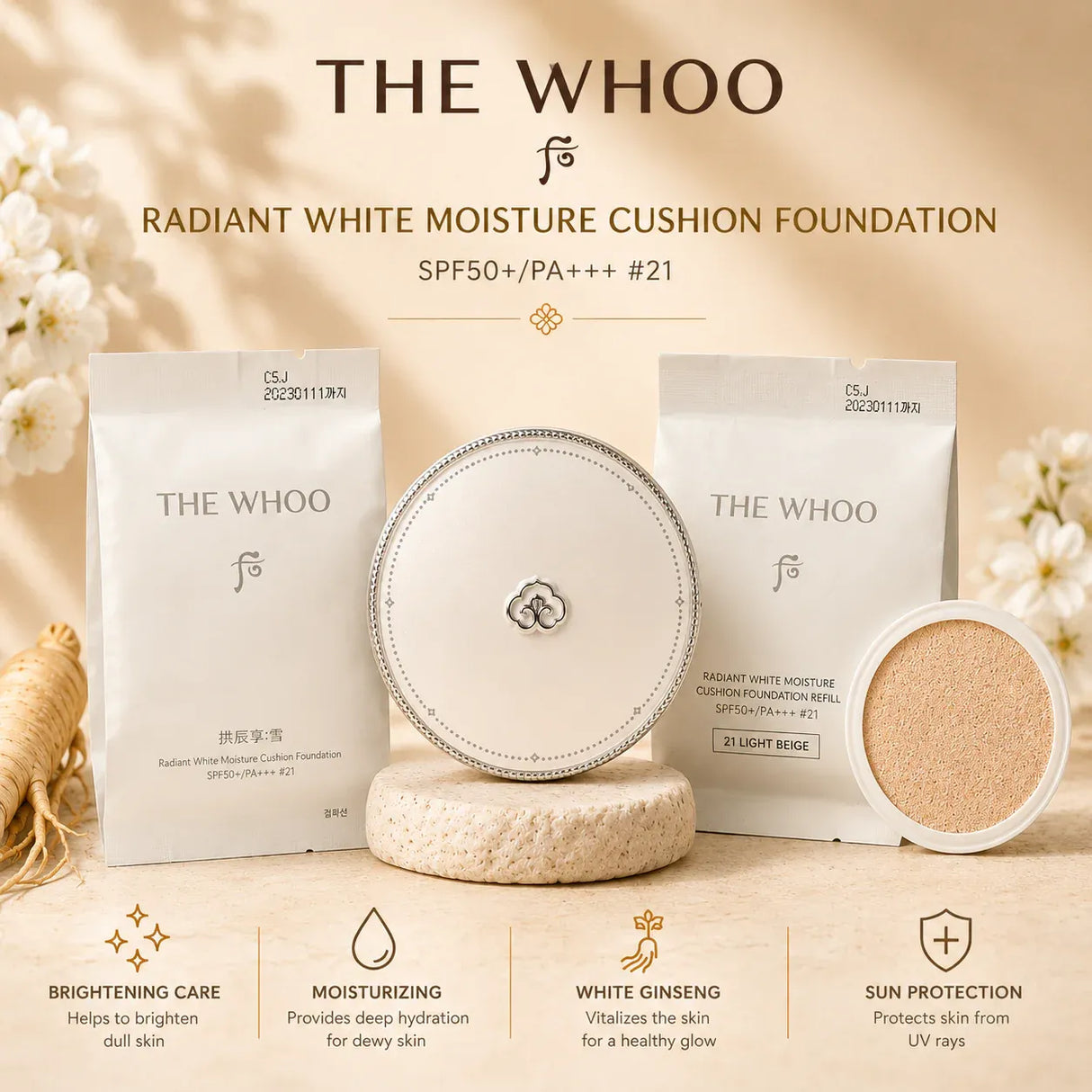 The Whoo Gongjinhyang Seol Radiant White Moisture Cushion (+ Refill*2 ) #21
