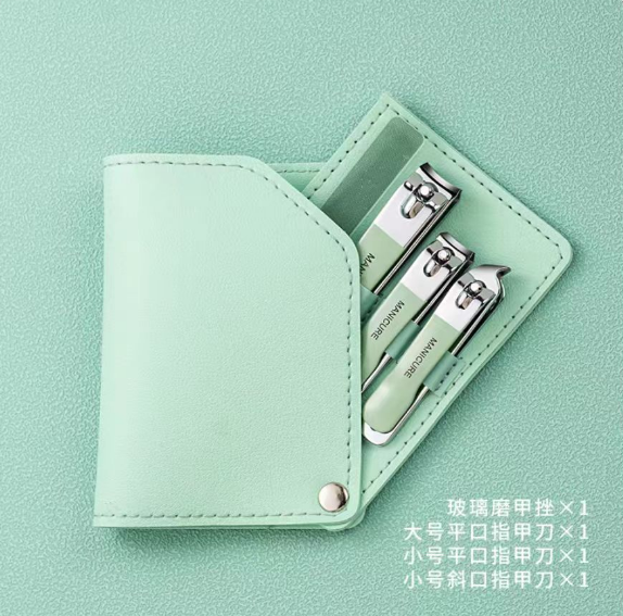 便携PU皮套指甲剪套装-抹茶绿-4件