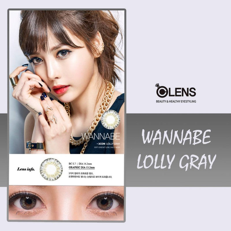 Olens WannaBe 1-Month Colored Contact Lens 3Con Lolly Gray -3.25