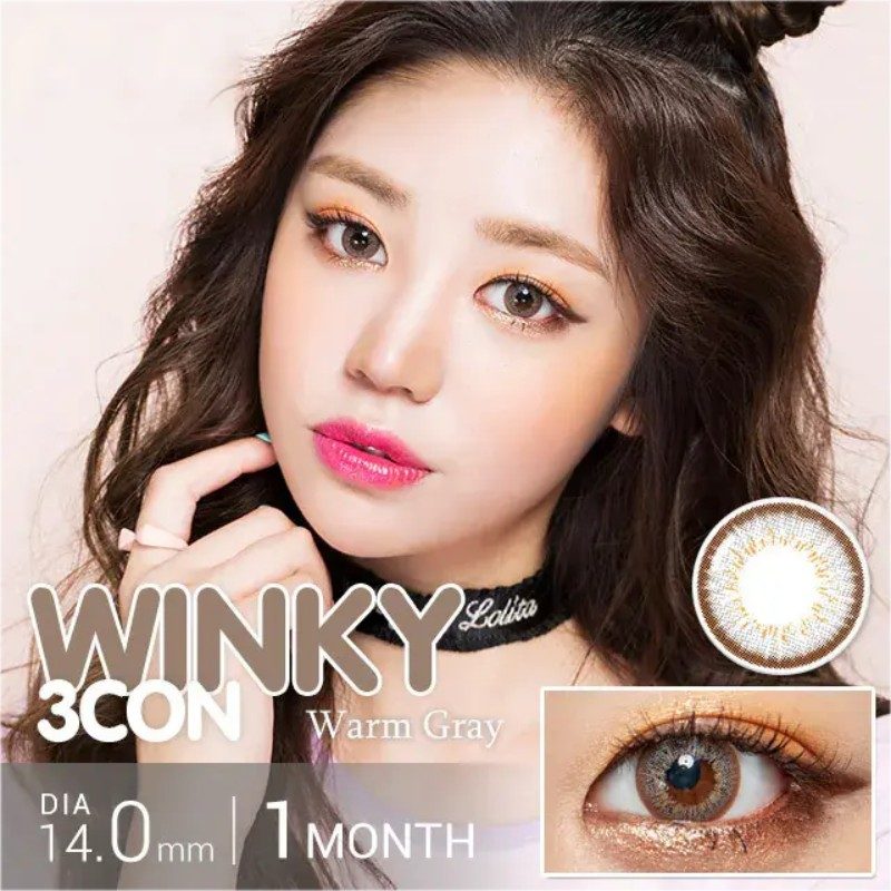 Olens 1- Month Colored Contact Lens Winky 3Con Warm Gray -3.50