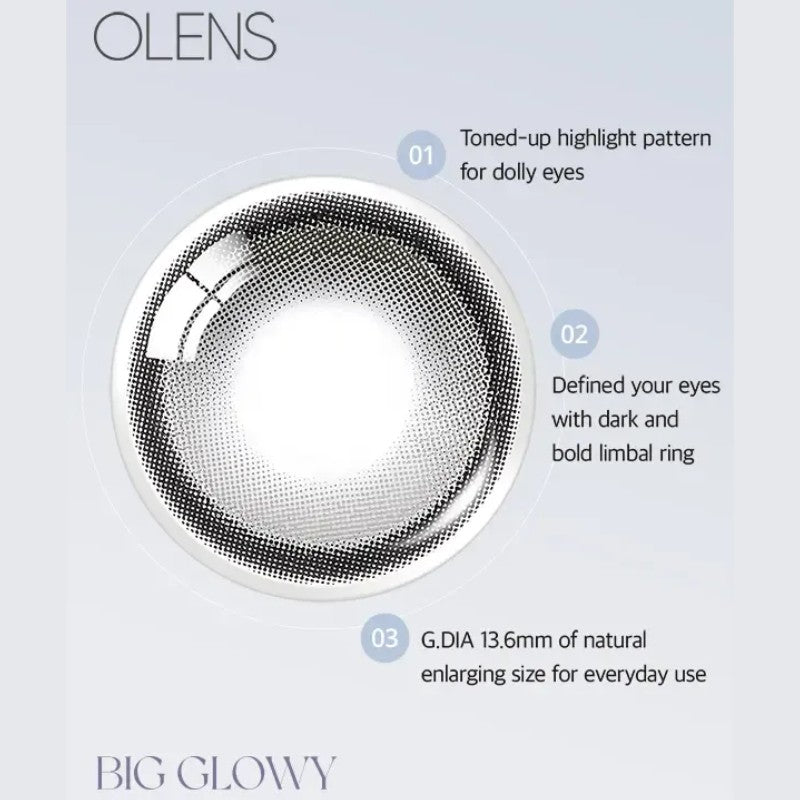 Olens Monthly Colored Contact Lenses Big Glowy Gray -3.00 2pcs