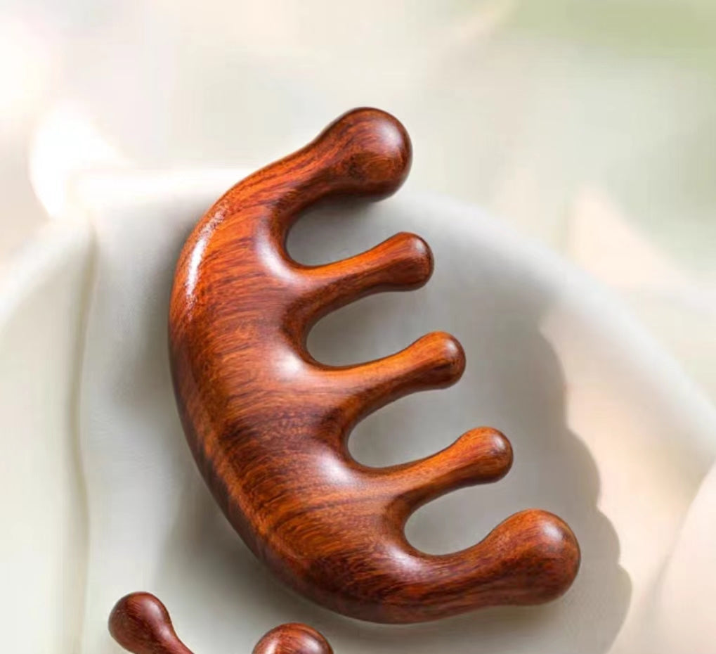 五指檀木梳(红檀-布袋款)