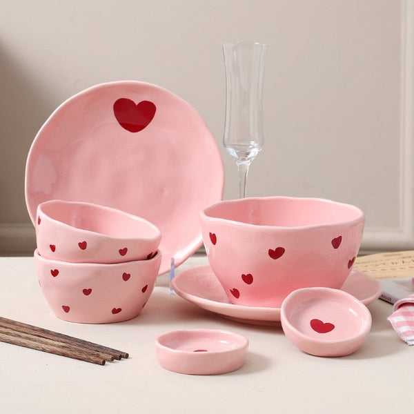 Pink Heart Pattern Ceramic Plate 8 Inch 1pcs