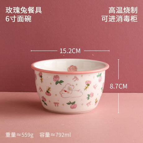 Lotus Blue Rose Bunny Noodle Bowl 6 Inch