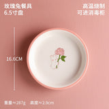 Lotus Blue Rose Bunny Round Plate 6.5 Inch
