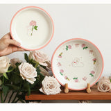 Lotus Blue Rose Bunny Round Plate 6.5 Inch