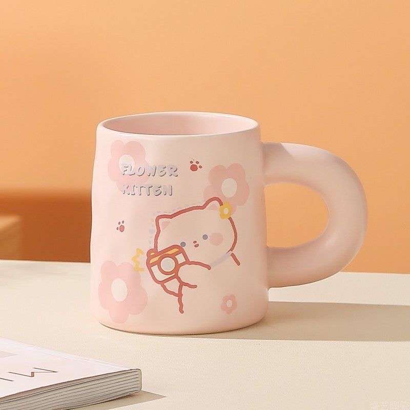 Cartoon Bear Ceramic Mug Floral Cat 420ml
