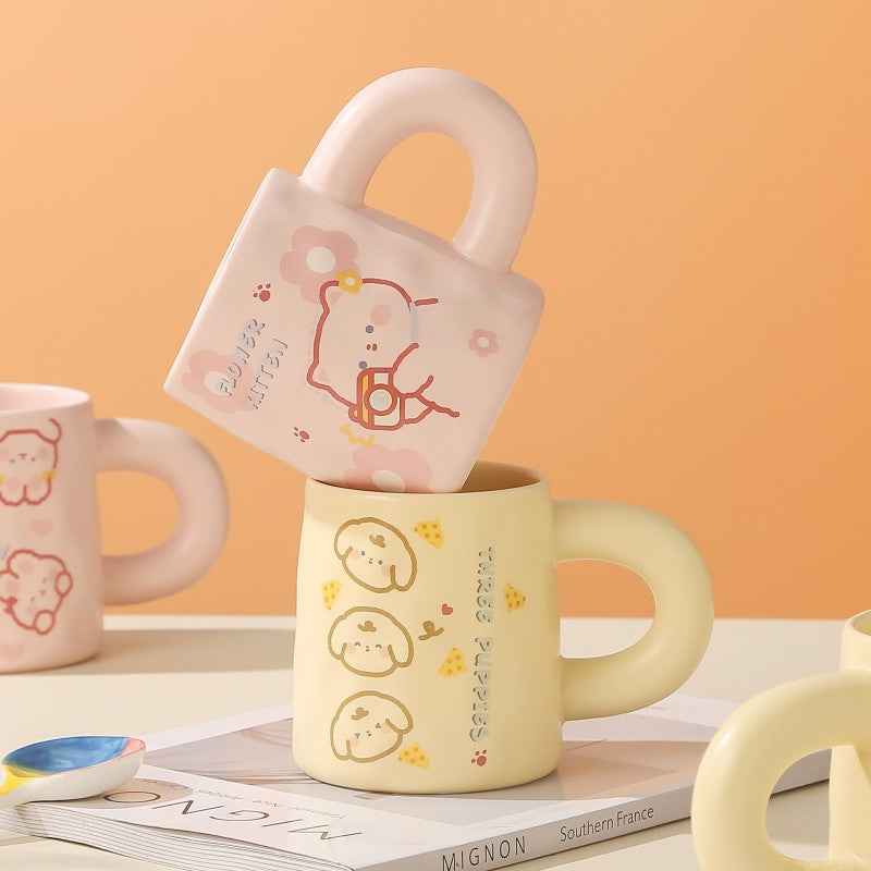 Cartoon Bear Ceramic Mug Floral Cat 420ml