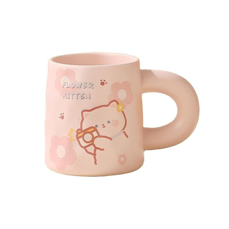 Cartoon Bear Ceramic Mug Floral Cat 420ml