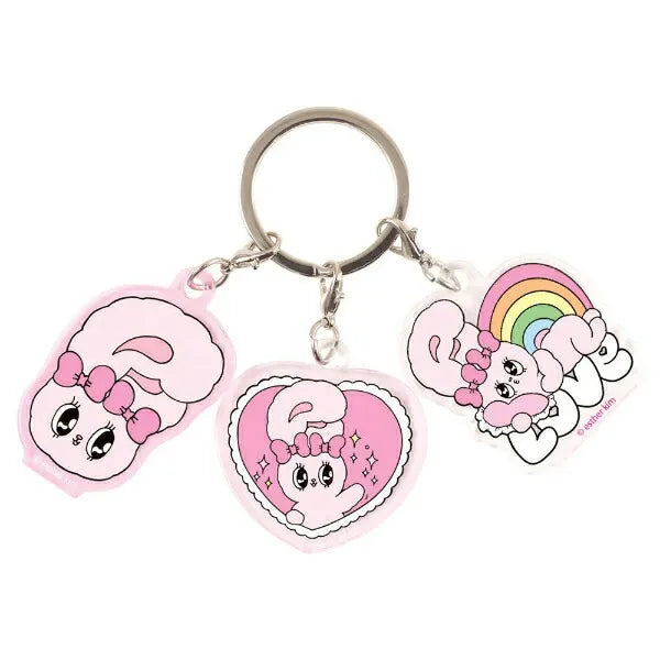 T's Factory Esther Bunny Character Keyring 3 Charm Ribbon Bunny