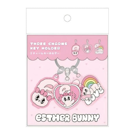 T's Factory Esther Bunny Character Keyring 3 Charm Ribbon Bunny